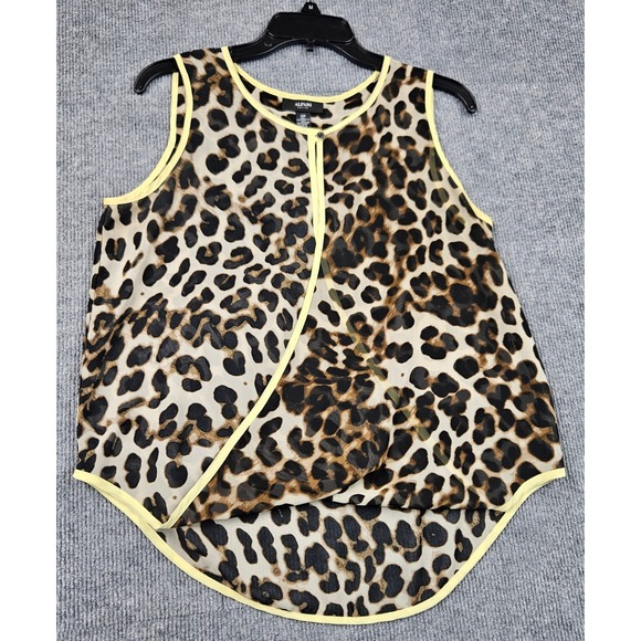Alfani Tops - Alfani Petite Women 10P Leopard Print Crossover Sleeveless Blouse Yellow Trim
